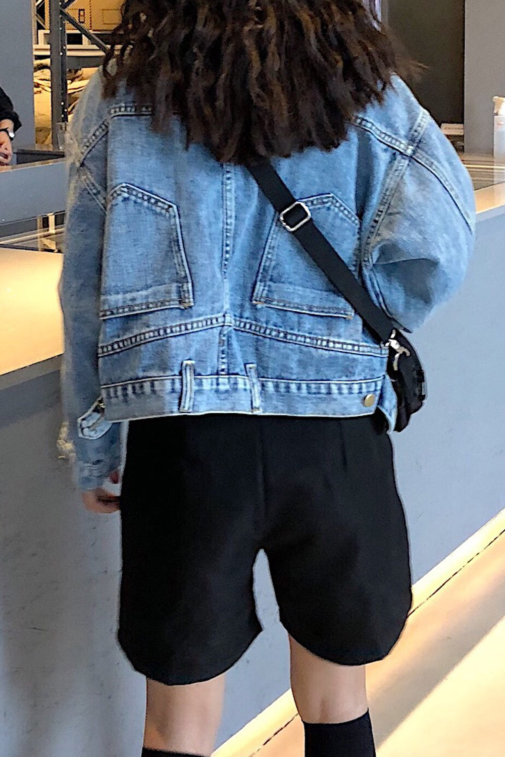 Women Alluring Loose Fascinating Pocket Styling Magnificent Long Sleeve Denim Jacket
