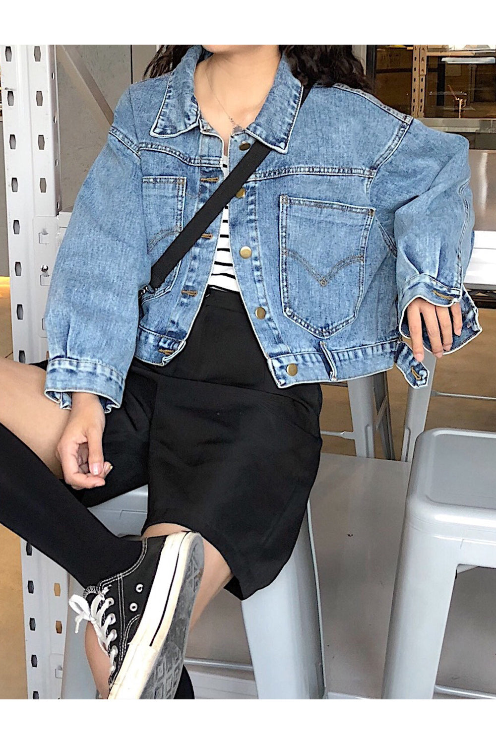 Women Alluring Loose Fascinating Pocket Styling Magnificent Long Sleeve Denim Jacket