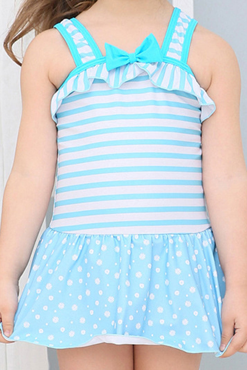 Baby Girls Striped Bow Decoration One Piece Bathing Swimwear