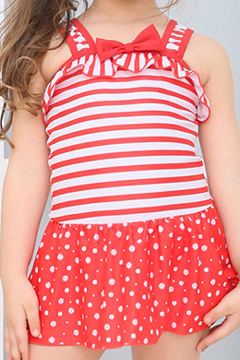 Baby Girls Striped Bow Decoration One Piece Bathing Swimwear