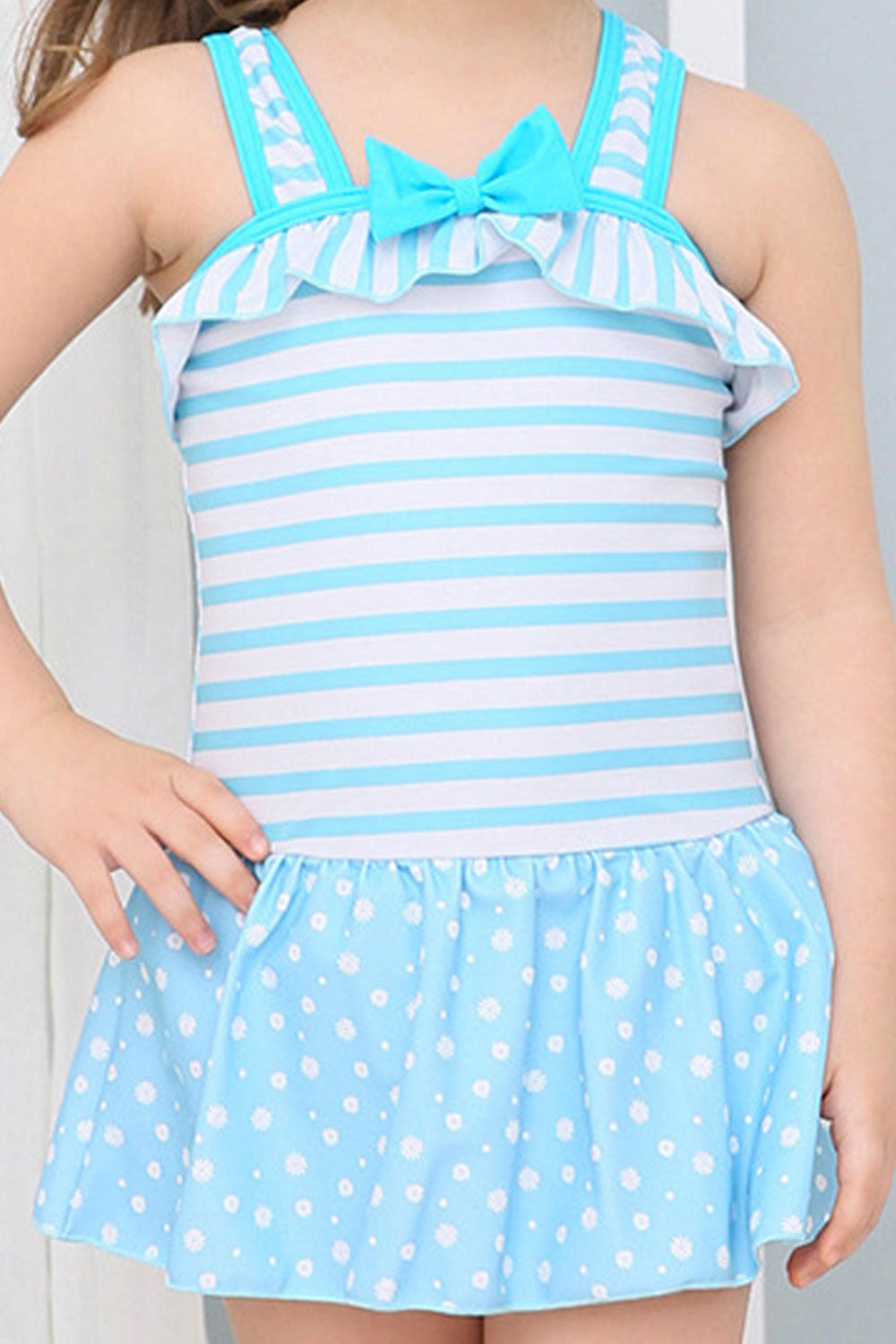 Baby Girls Striped Bow Decoration One Piece Bathing Swimwear