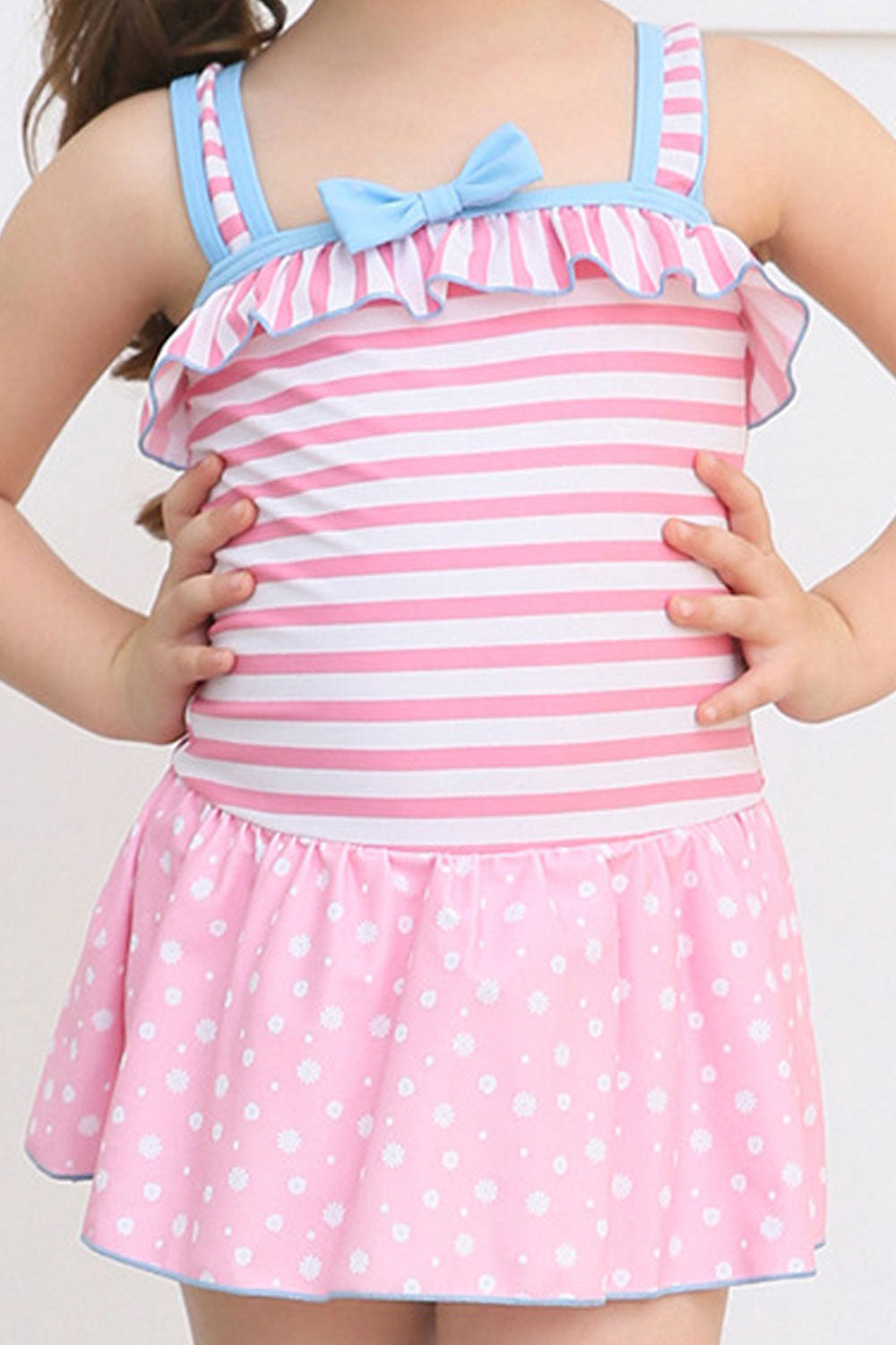 Baby Girls Striped Bow Decoration One Piece Bathing Swimwear