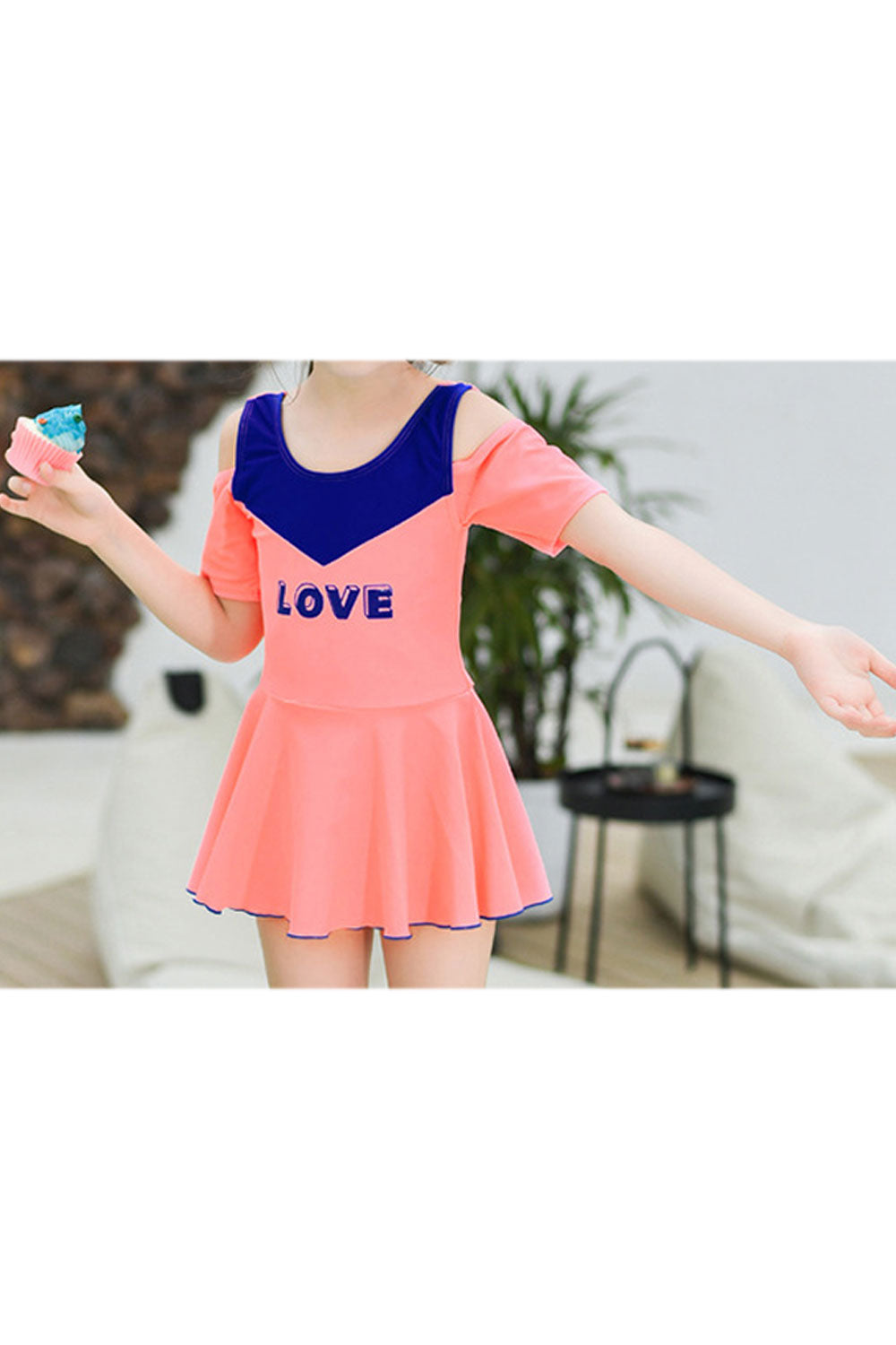 Baby Girls Letter Printed Cold Shoulder Stylish One Piece Swimwear