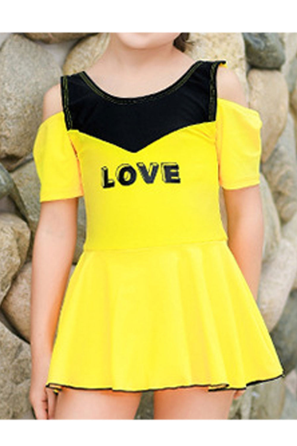 Baby Girls Letter Printed Cold Shoulder Stylish One Piece Swimwear