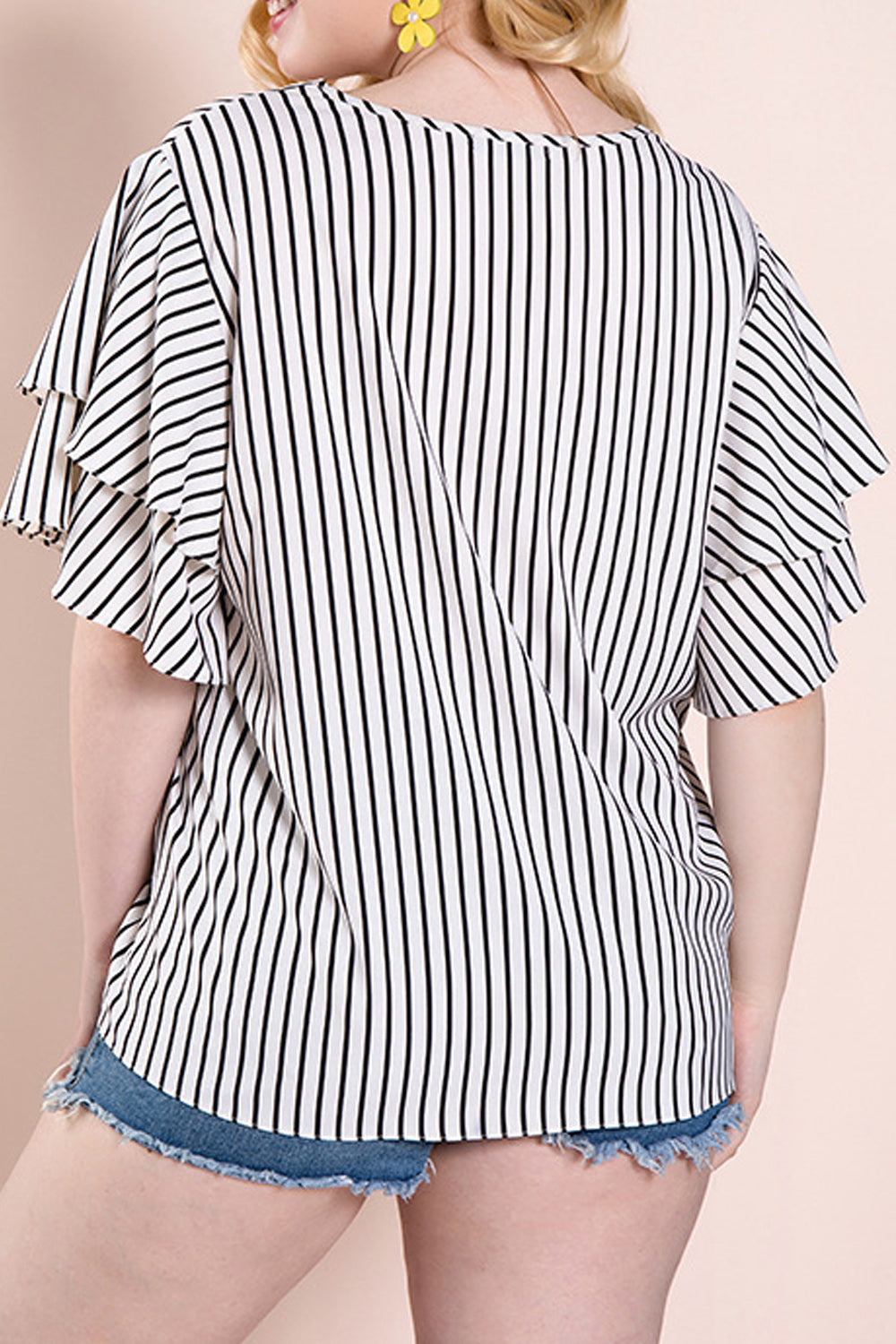 Women Plus Pretty Stripes Short Sleeve Casual Shirt