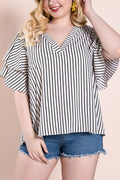 Women Plus Pretty Stripes Short Sleeve Casual Shirt