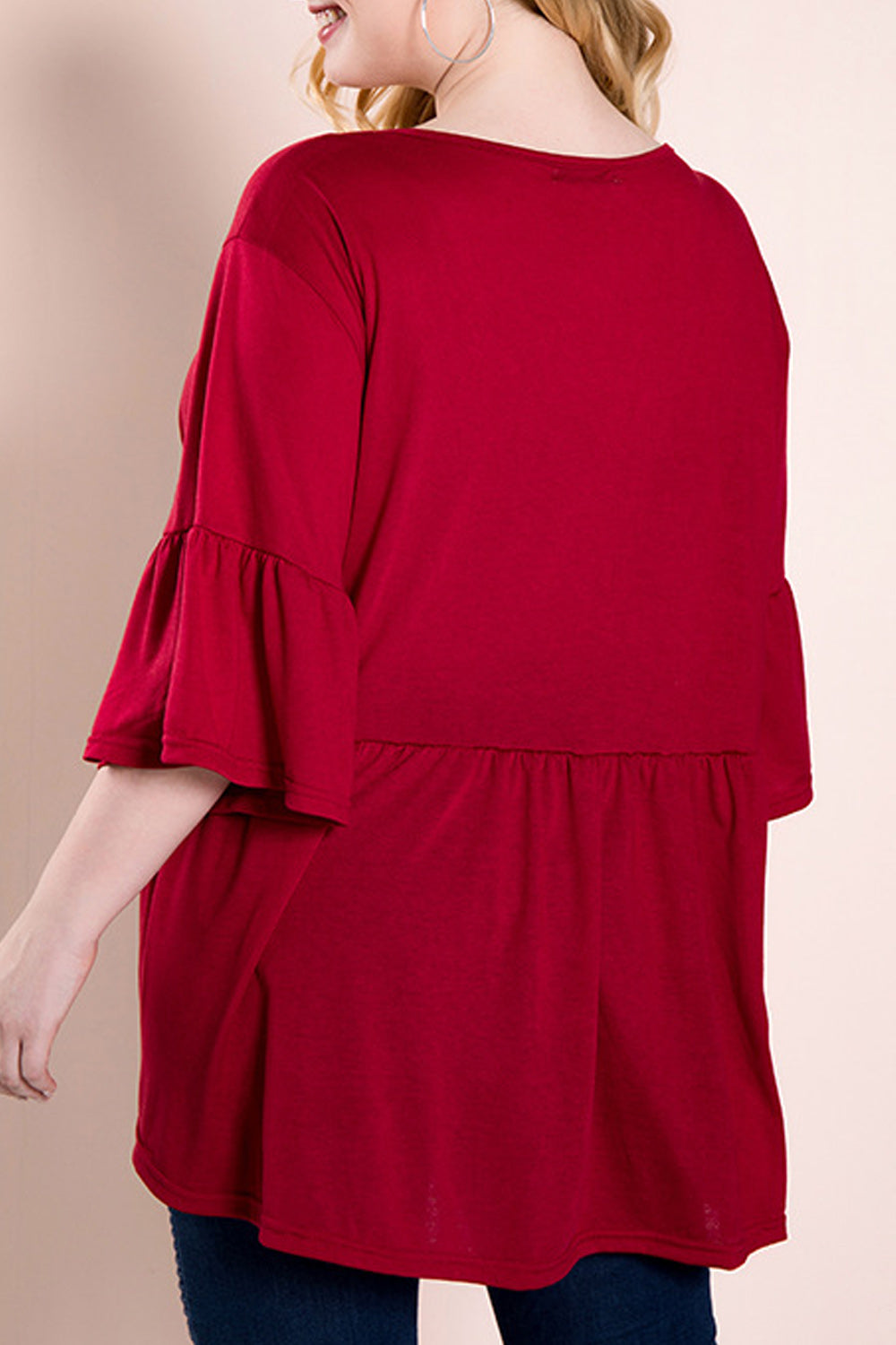 Women Plus Chic Look V-Neck Pleated Flared Shirt