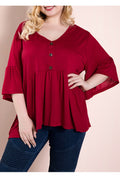 Women Plus Chic Look V-Neck Pleated Flared Shirt