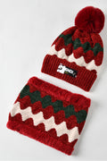 Women Printed Pattern Hair Ball Knitted Hat