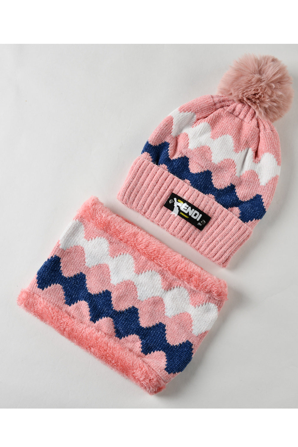 Women Printed Pattern Hair Ball Knitted Hat