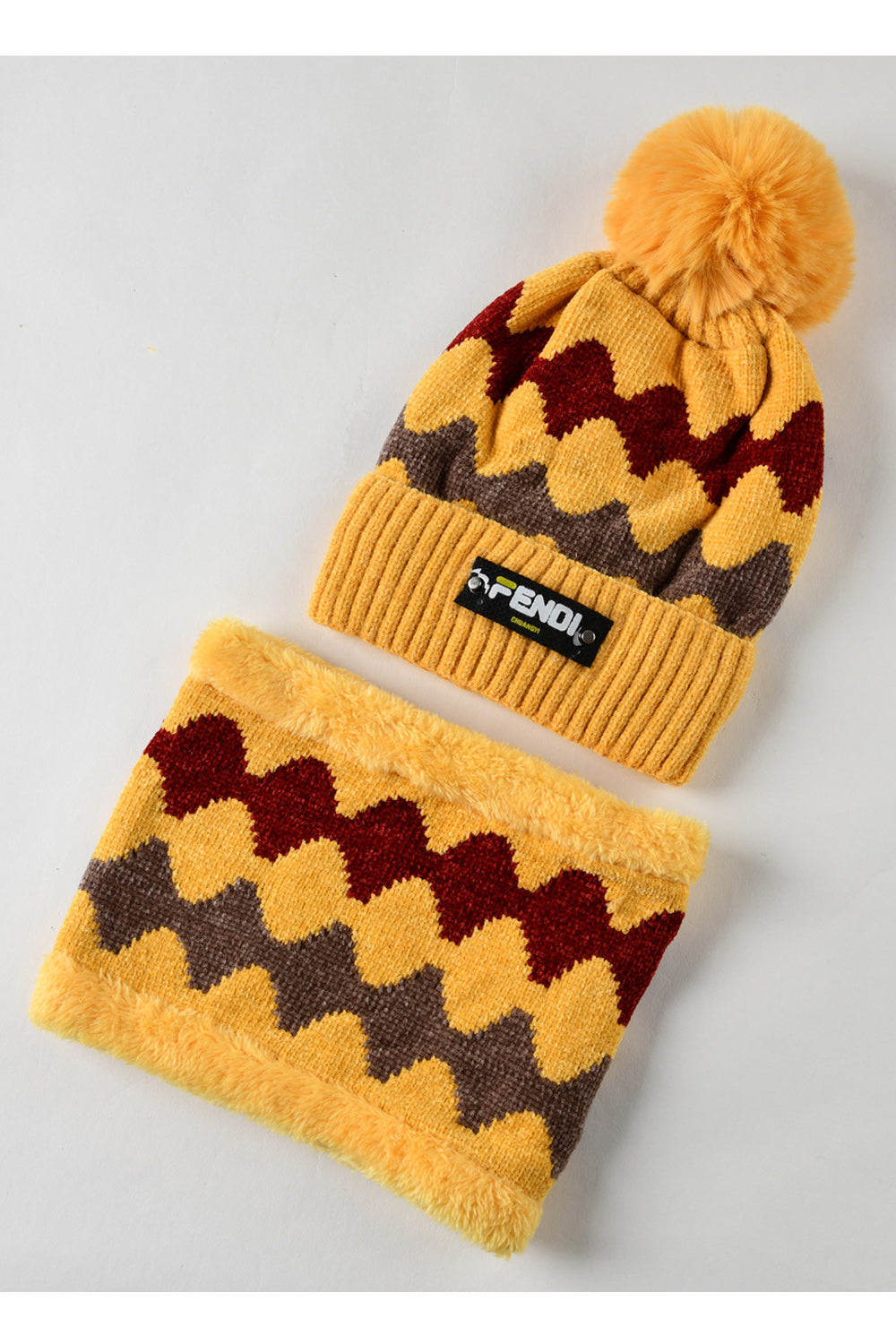 Women Printed Pattern Hair Ball Knitted Hat