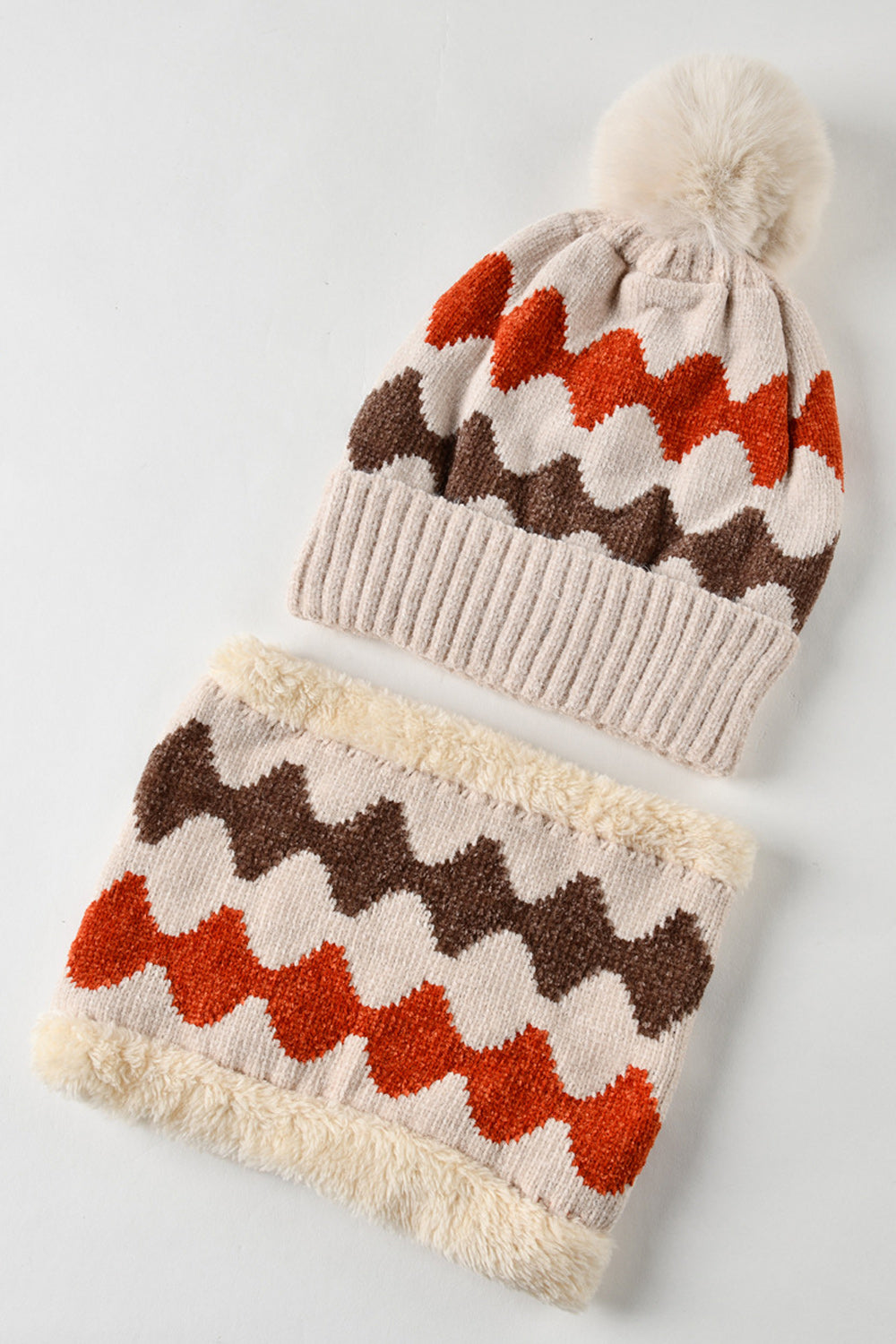 Women Printed Pattern Hair Ball Knitted Hat