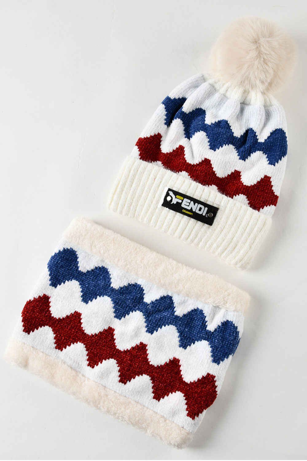 Women Printed Pattern Hair Ball Knitted Hat