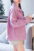 Women Cute Flower Embroidery Loose Ventilated Long Sleeve Modern Denim Jacket