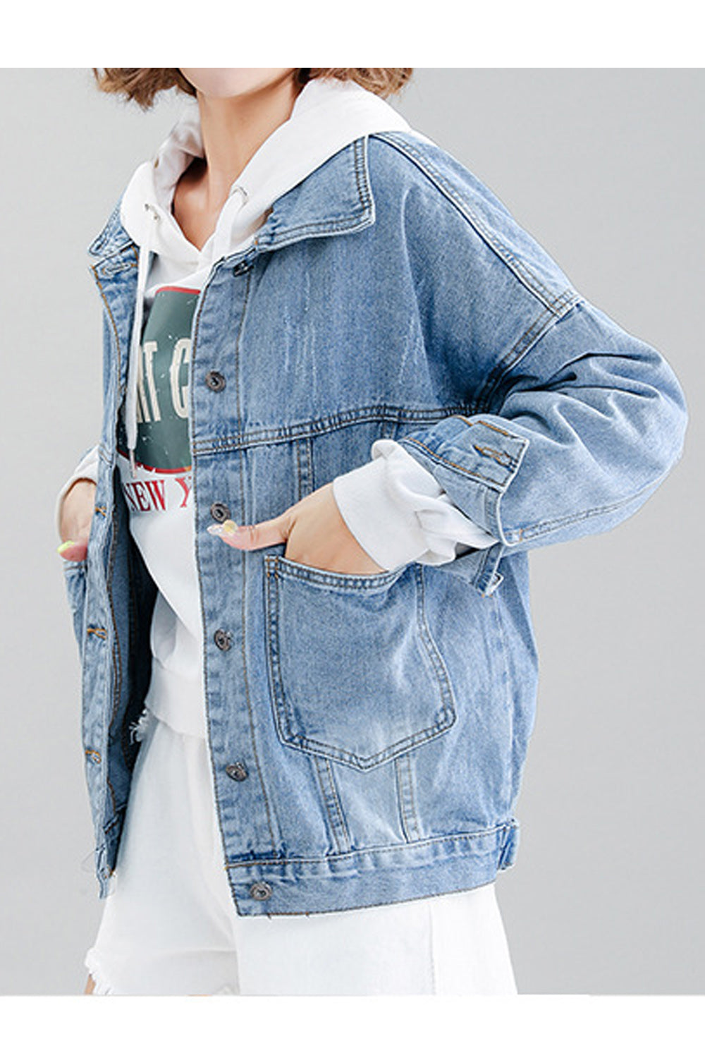 Women Long Sleeve Fabulous Loose Modern Button Closure Awesome Relaxing Denim Jacket