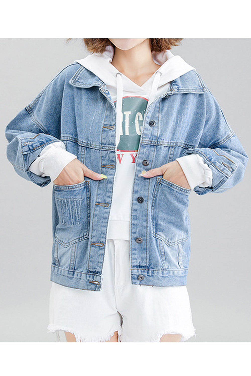 Women Long Sleeve Fabulous Loose Modern Button Closure Awesome Relaxing Denim Jacket