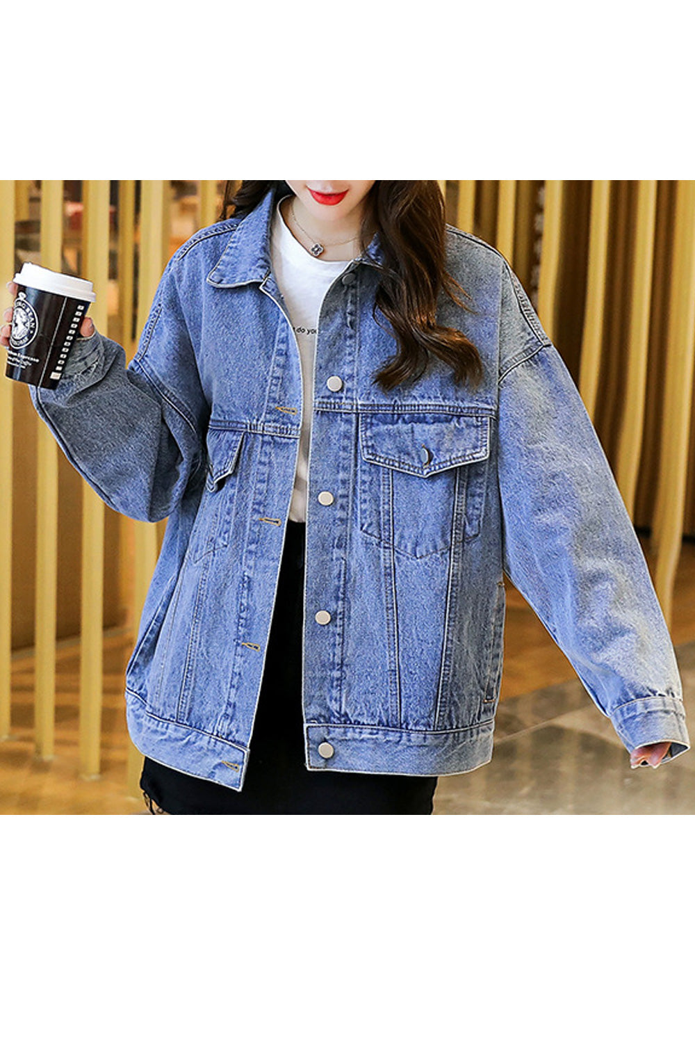 Women Fascinating Loose Breathable Long Sleeve Comfy Collar Neck Letter Embroidery Denim Jacket