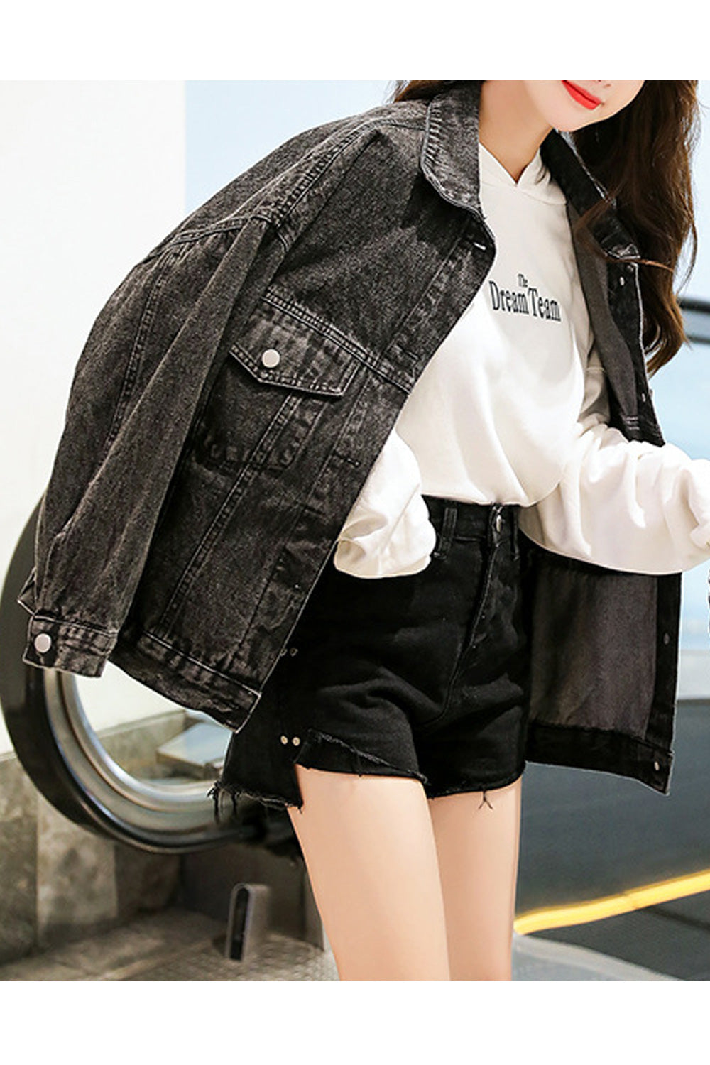 Women Fascinating Loose Breathable Long Sleeve Comfy Collar Neck Letter Embroidery Denim Jacket