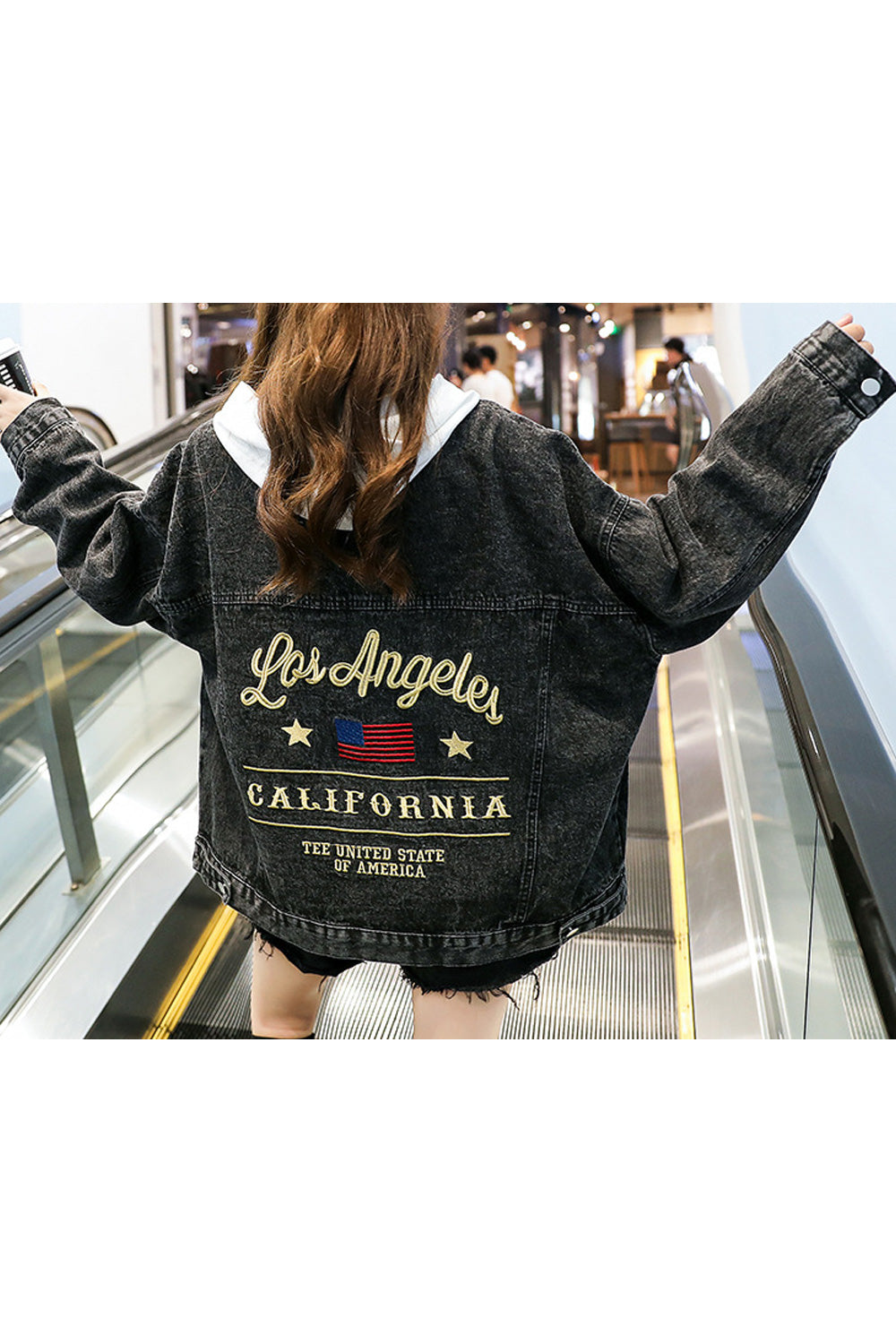 Women Fascinating Loose Breathable Long Sleeve Comfy Collar Neck Letter Embroidery Denim Jacket