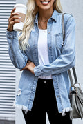Women Snap Button Closure Long Sleeve Fantastic Collar Neck Comfortable Denim Jacket