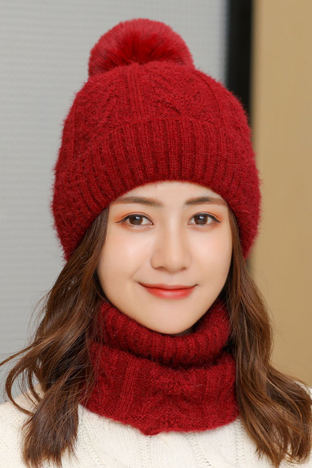 Women Comfortable Solid Colored Thick Hair Ball Lovely Knitted Hat