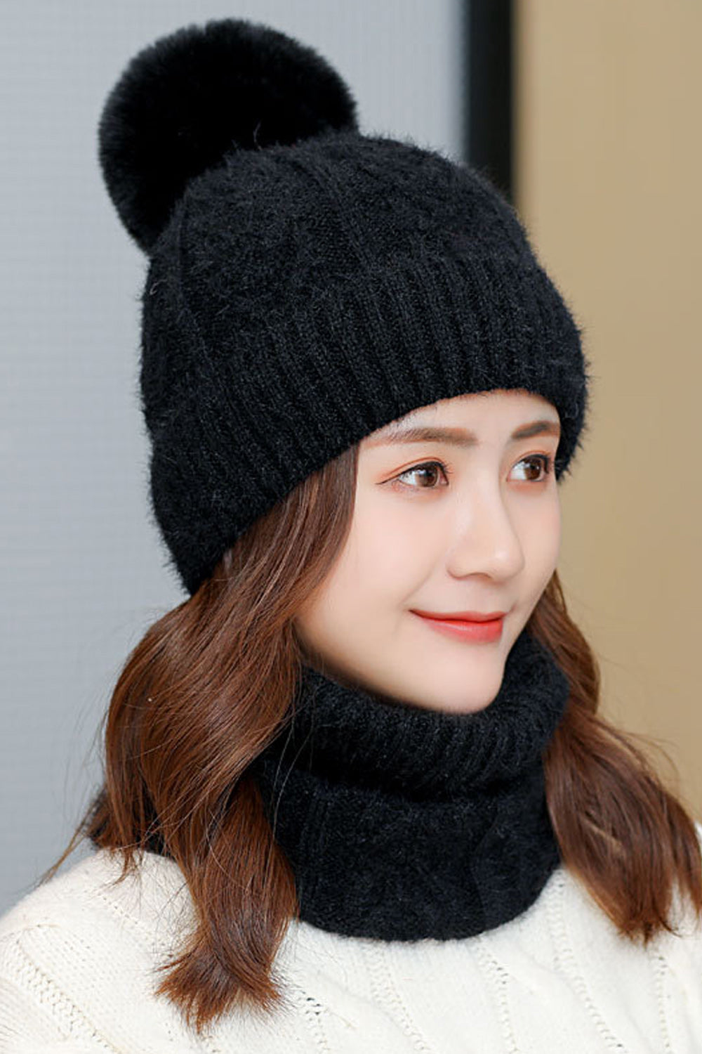 Women Comfortable Solid Colored Thick Hair Ball Lovely Knitted Hat