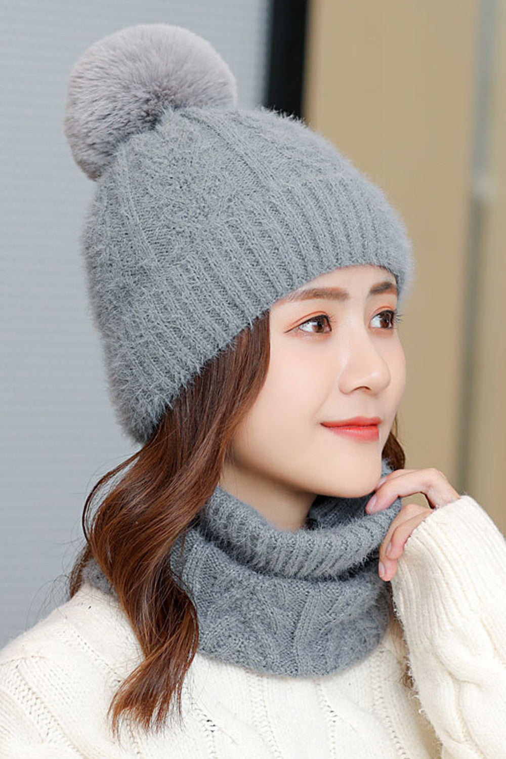 Women Comfortable Solid Colored Thick Hair Ball Lovely Knitted Hat