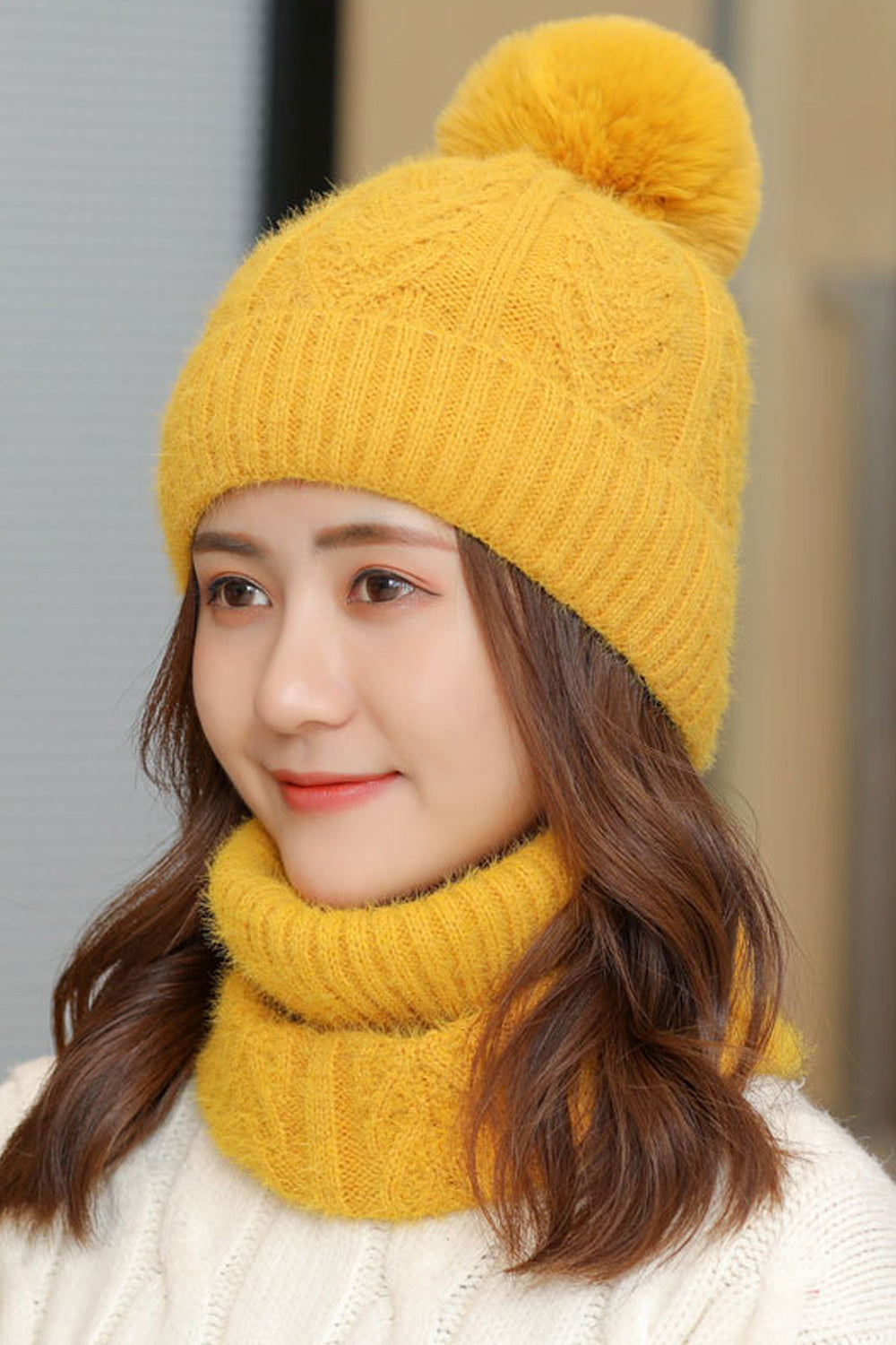 Women Comfortable Solid Colored Thick Hair Ball Lovely Knitted Hat