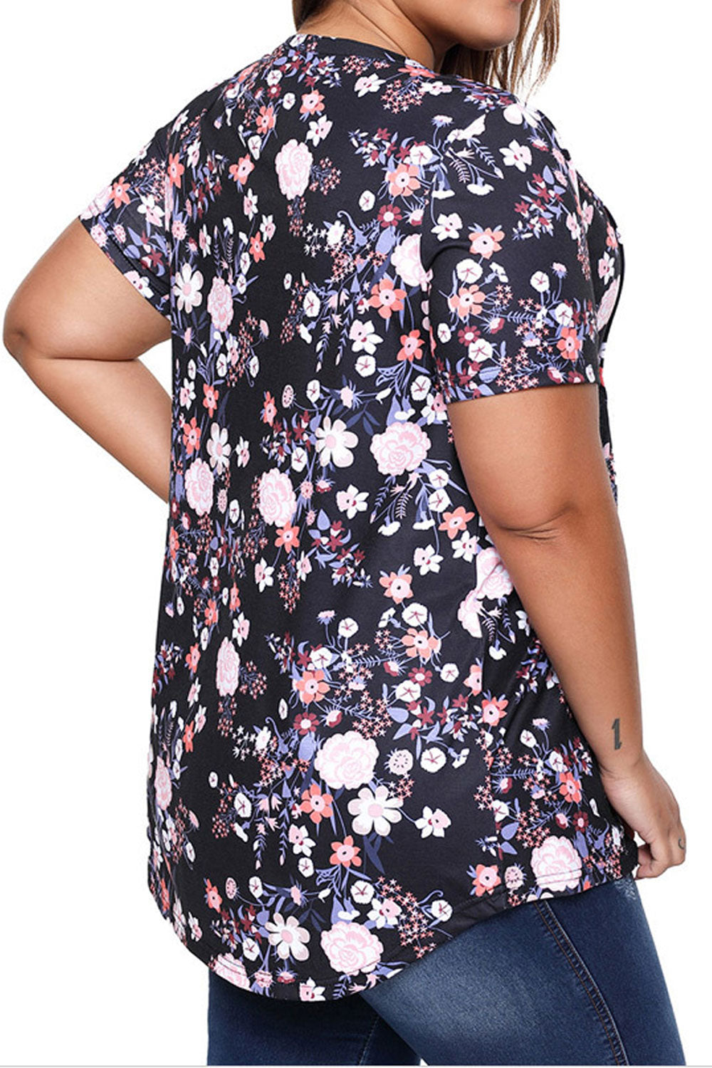 Women Short Sleeve Button Down Floral Top