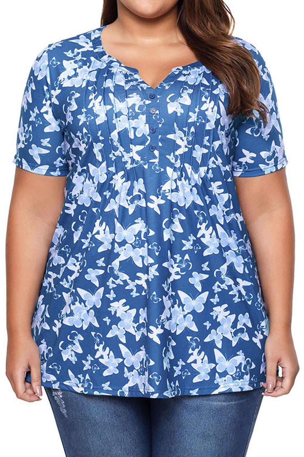 Women Short Sleeve Button Down Floral Top
