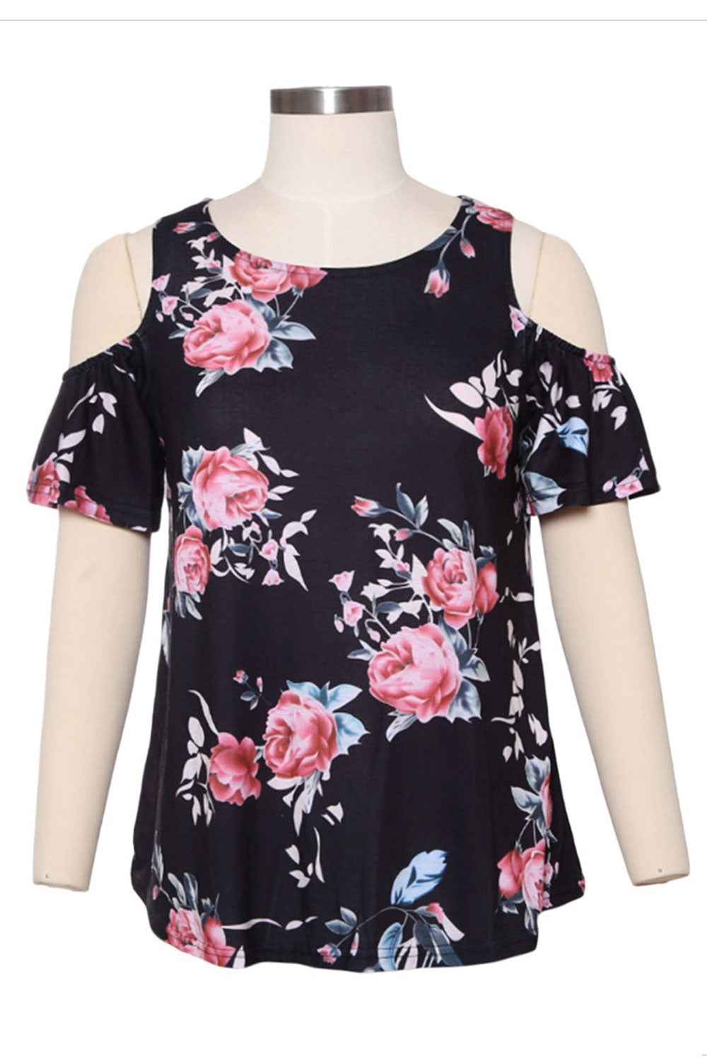 Women Floral Flutter Sleeve Cold Shoulder Top