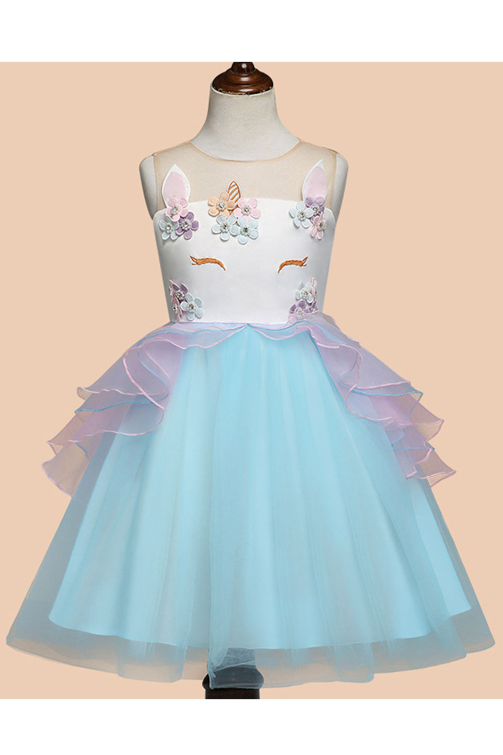 Kids Baby Girls Beautiful Sheer Neck Birthday Dress