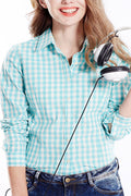 Women Long Sleeve Small Plaid Casual Shirt