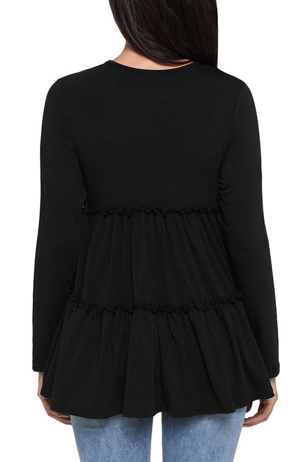 Women Long Sleeve Round Neck Pleated Elegant Top