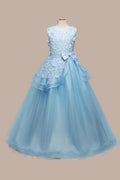 Kids Girls Flower Bust Waist Bow Lace Dress