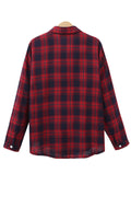 Women Collar Neck Long Sleeve Plaid Shirt