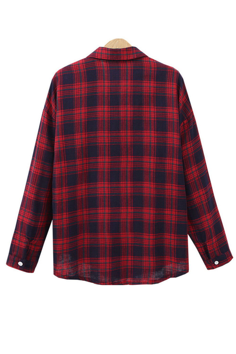 Women Collar Neck Long Sleeve Plaid Shirt