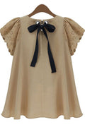 Women Flutter Sleeve Round Neck Lace Top