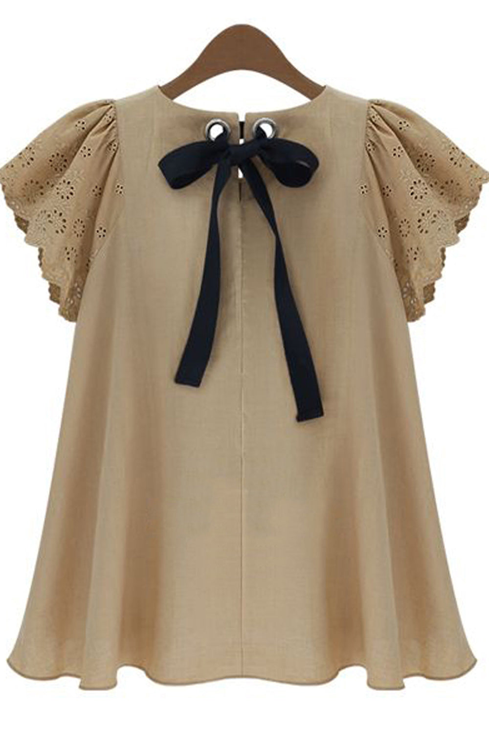 Women Flutter Sleeve Round Neck Lace Top