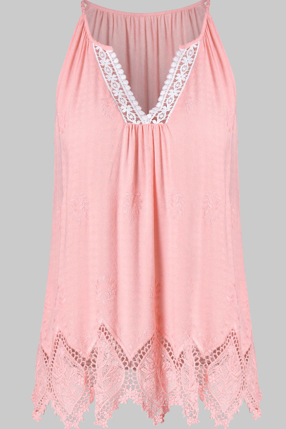 Women Lace Decorated V-Neck Pleated Top