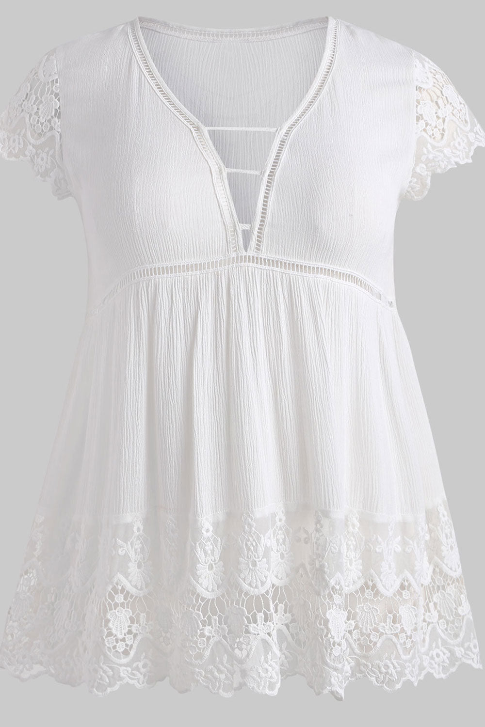 Women Solid Color Short Sleeve Lace Top