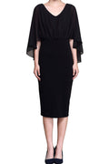 Women Thin Floucing Wrapped Sleeves Slim Dress