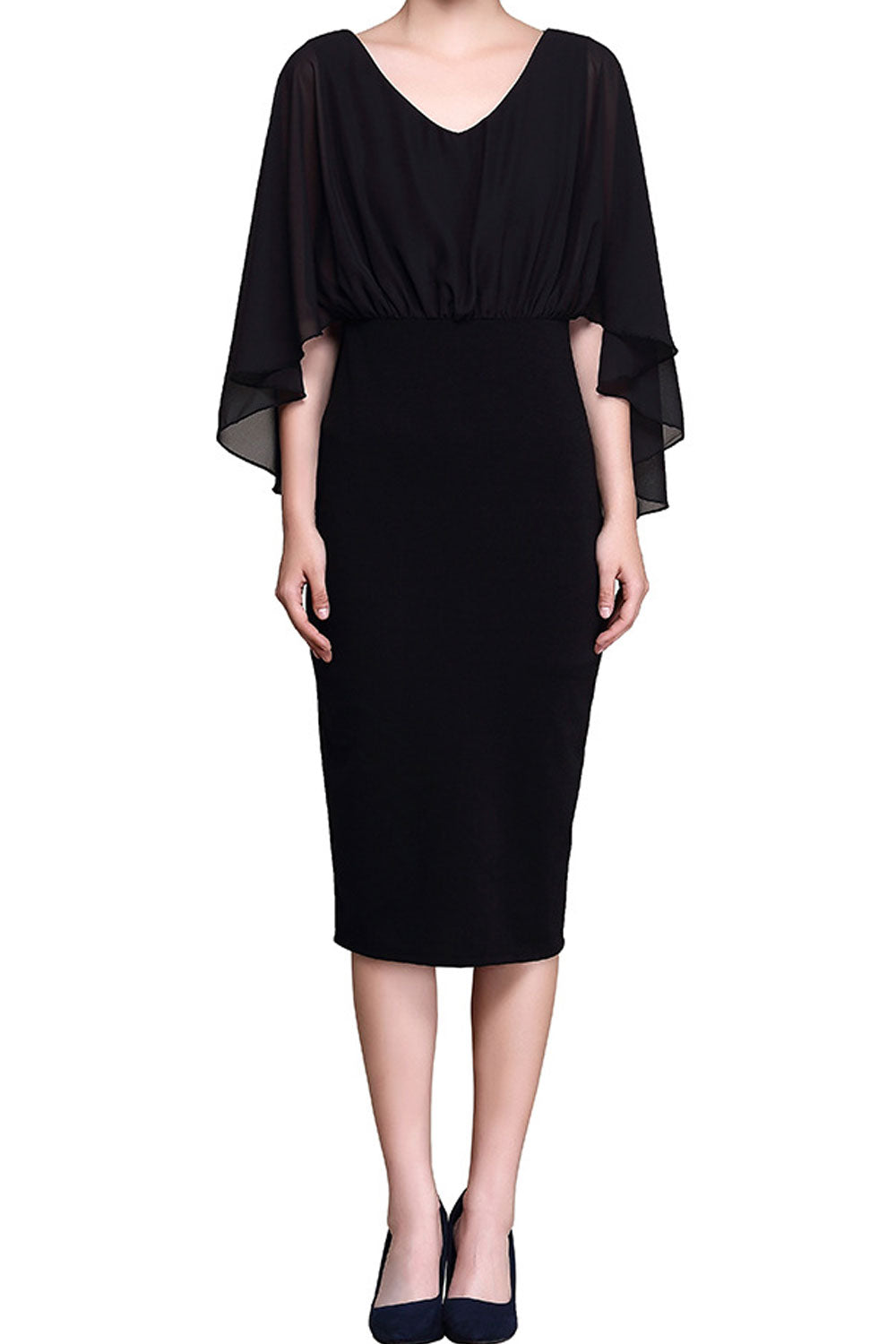 Women Thin Floucing Wrapped Sleeves Slim Dress