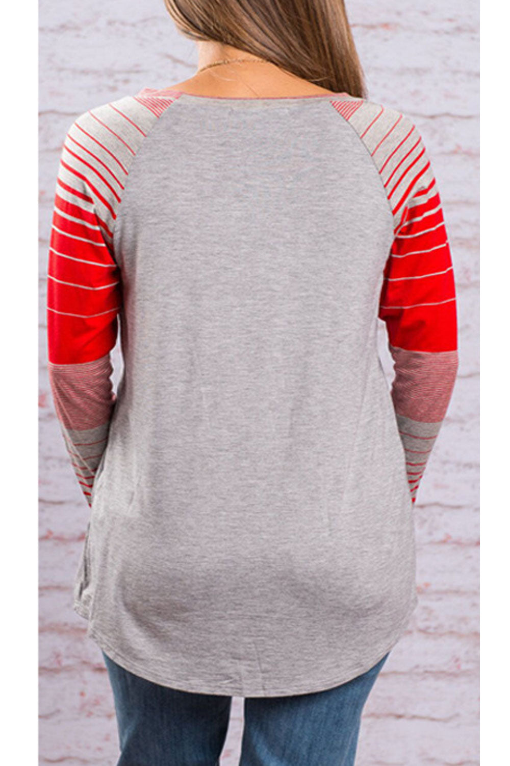 Women Round Neck Striped Sleeve Top