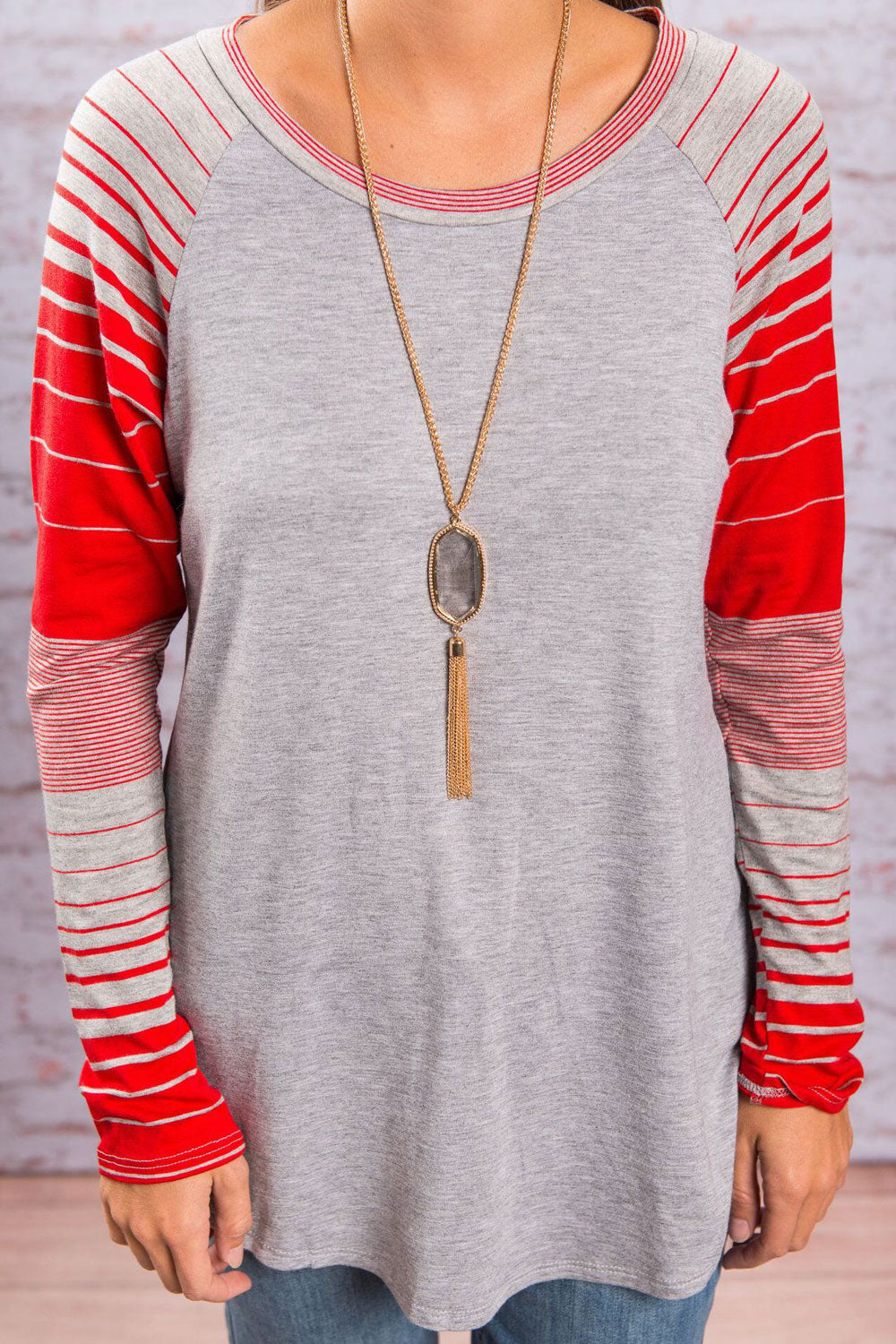 Women Round Neck Striped Sleeve Top