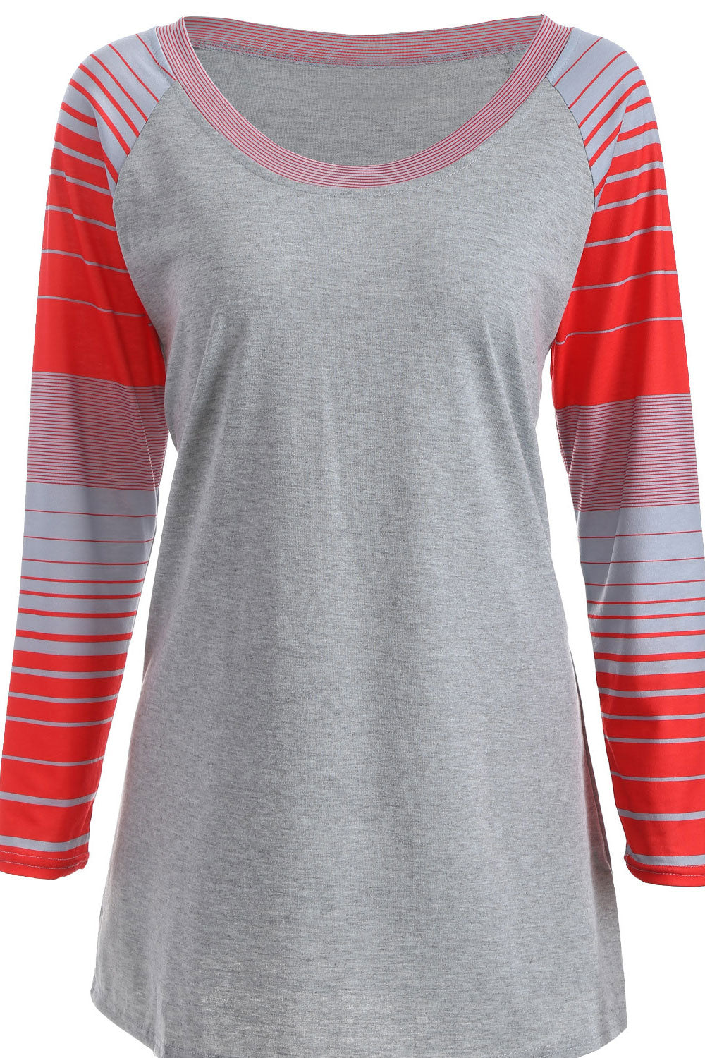 Women Round Neck Striped Sleeve Top