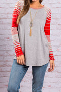 Women Round Neck Striped Sleeve Top