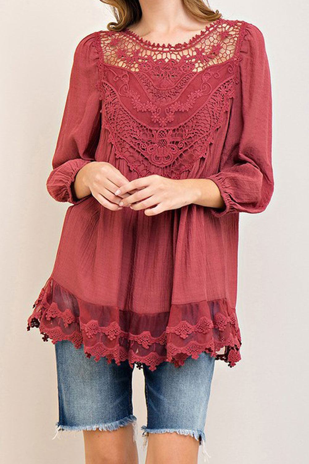 Women Lace Decorated Long Sleeve Top