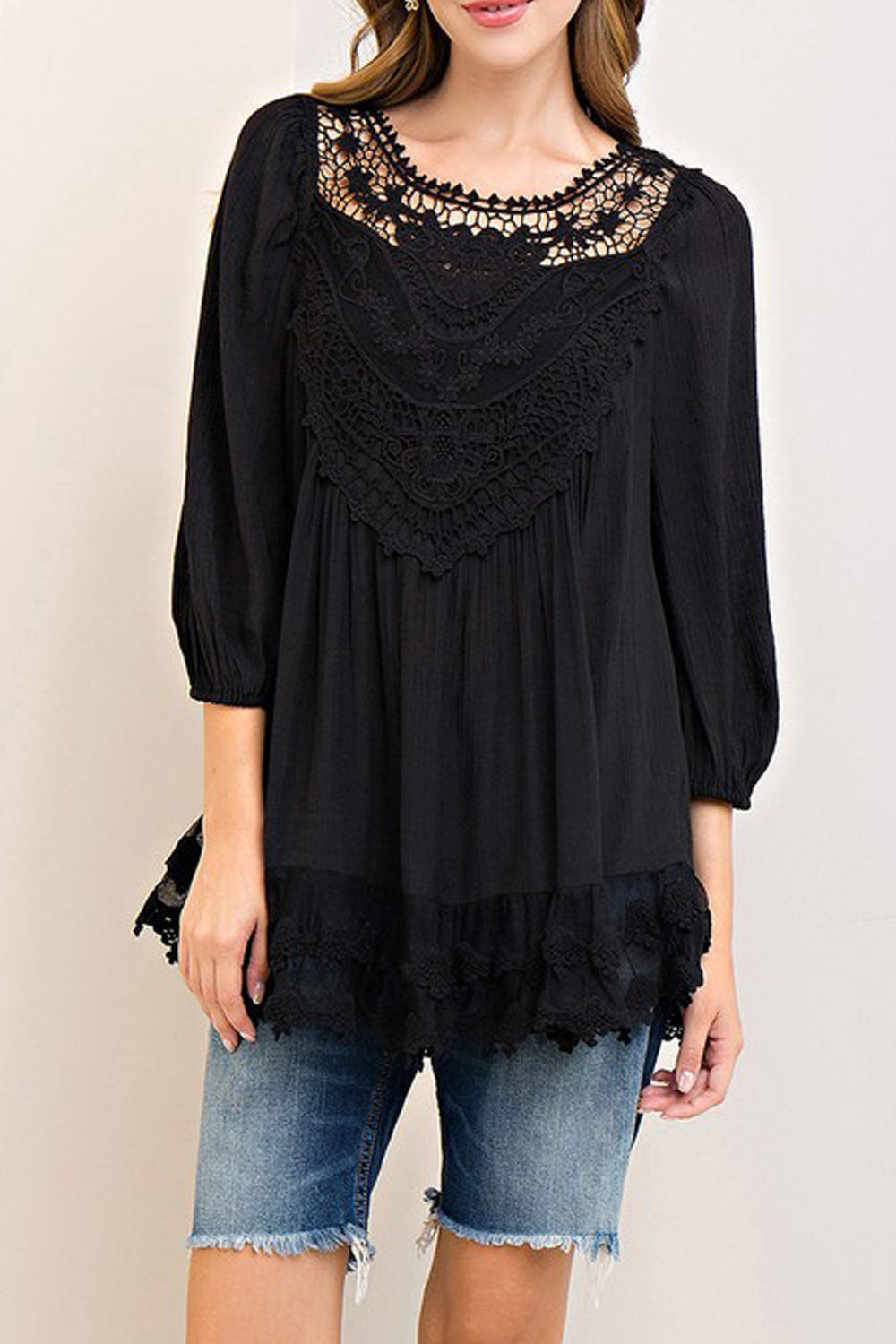 Women Lace Decorated Long Sleeve Top