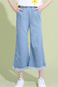 Kids Girls Loose Style Breathable Solid Colored Elasticated Waist Jeans